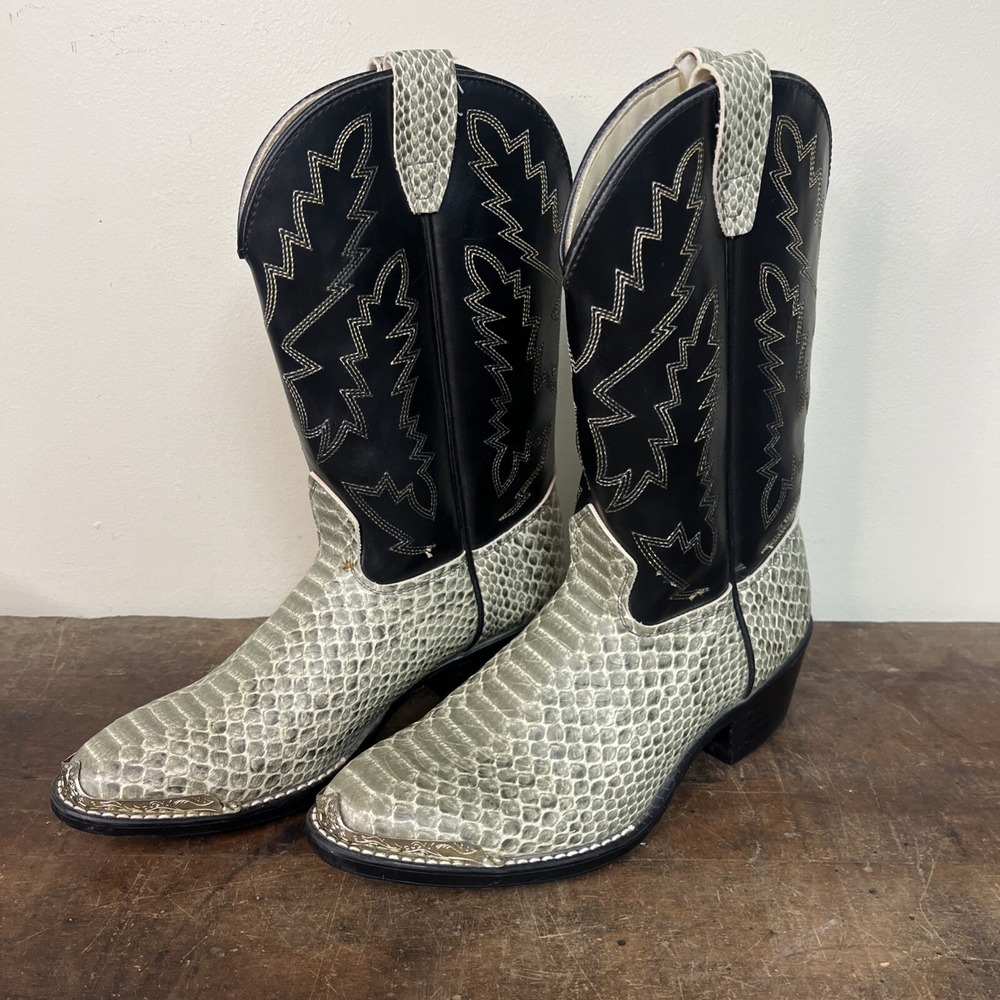 Texas All American Made USA Beige Black Cowboy Boots Women Size 5 1/2 D Western